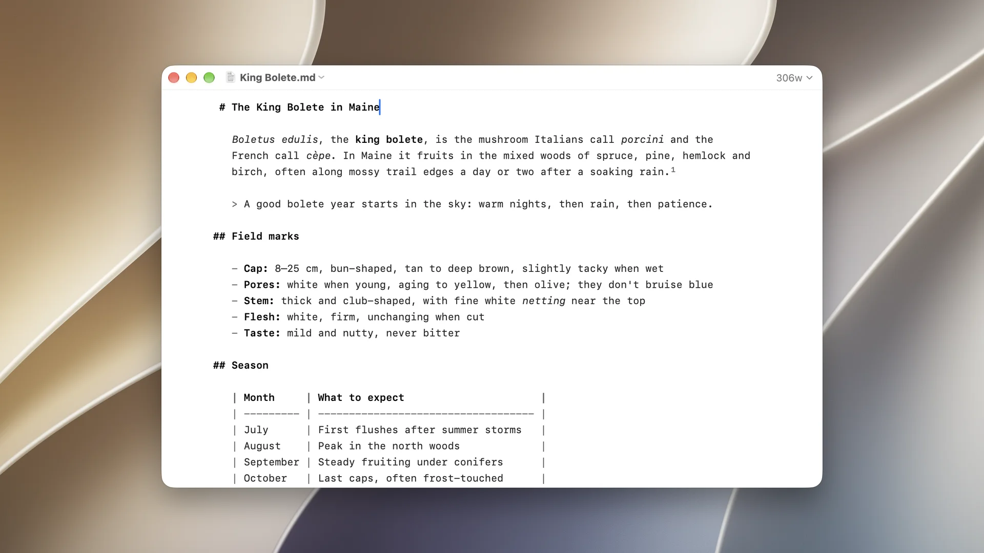 A WriteRoom window on a Mac desktop
