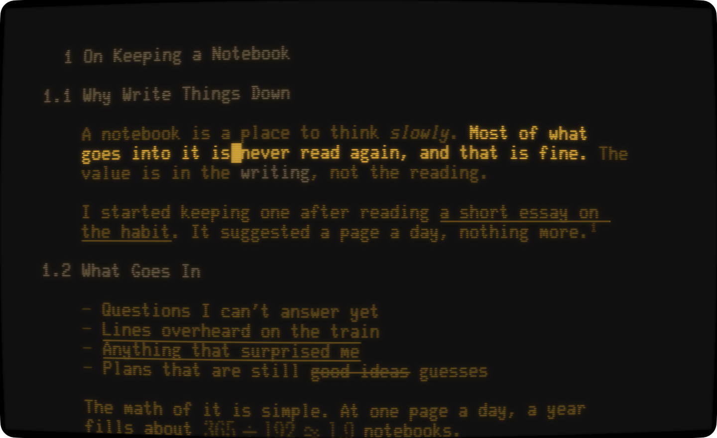 Writing Focus Mode dimming all but the current sentence
