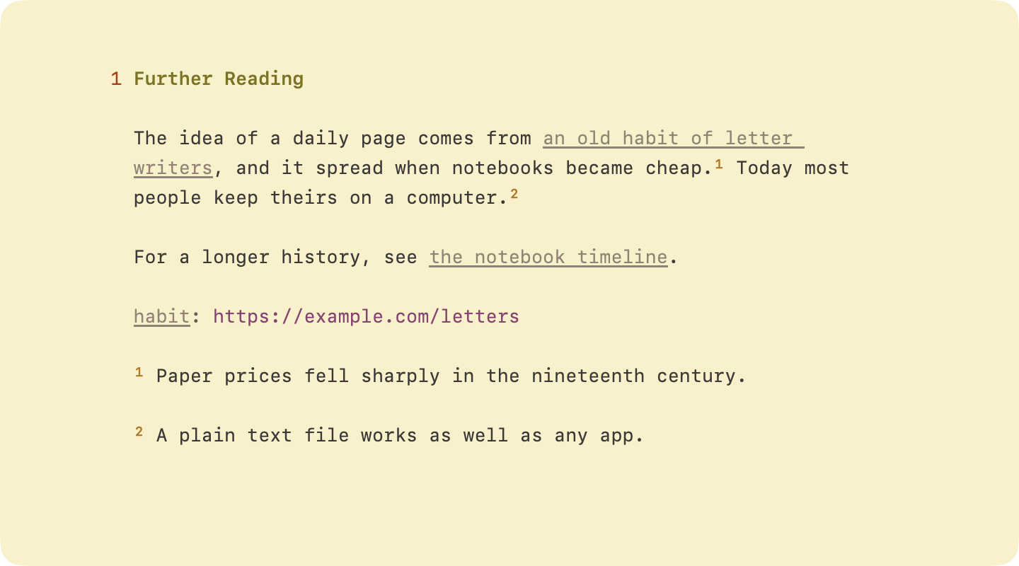 Links and footnotes, their markup hidden