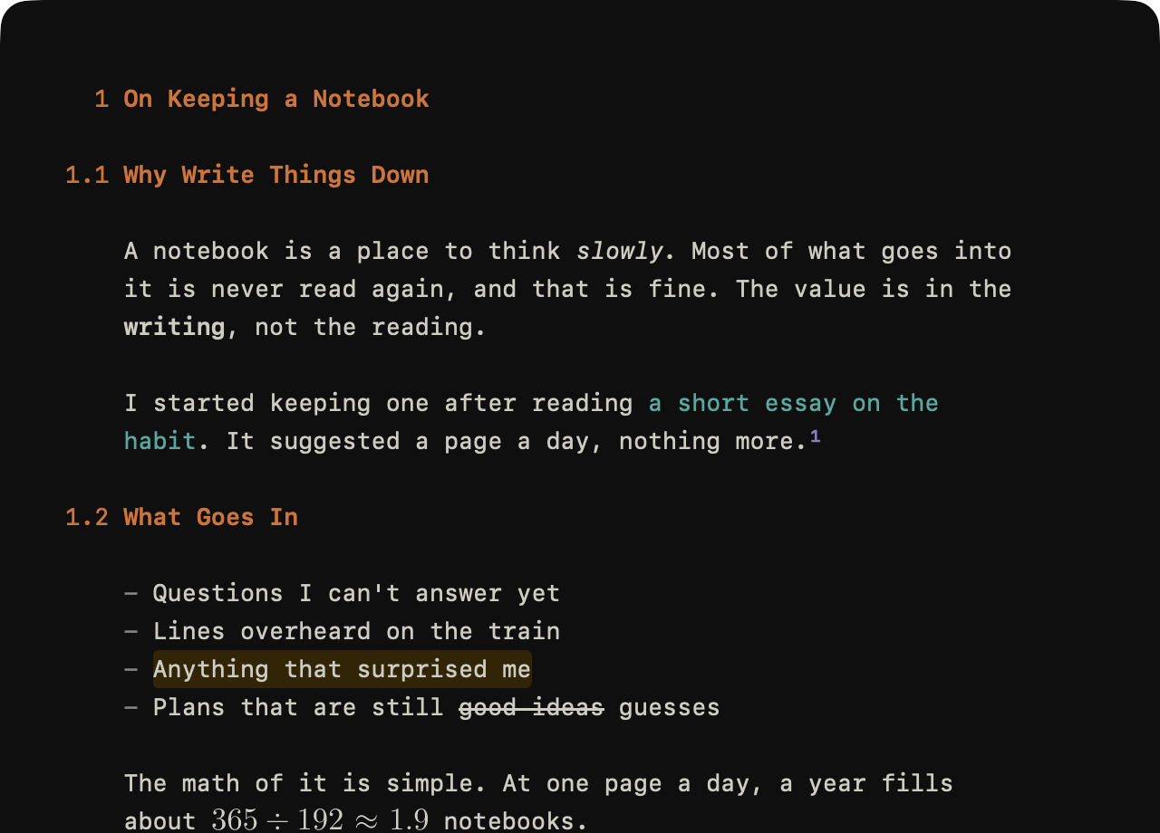 The same passage with Live Preview hiding the markup