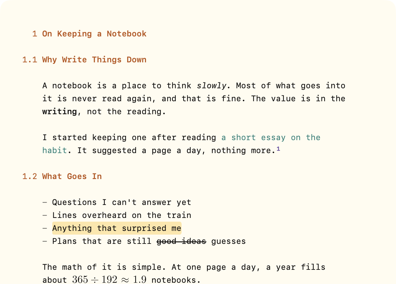 The same passage with Live Preview hiding the markup