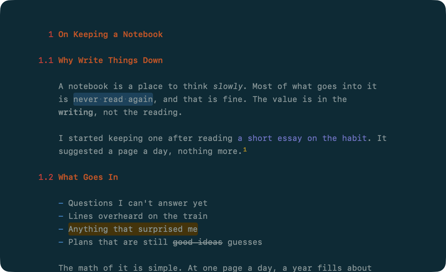 The essay with a phrase selected