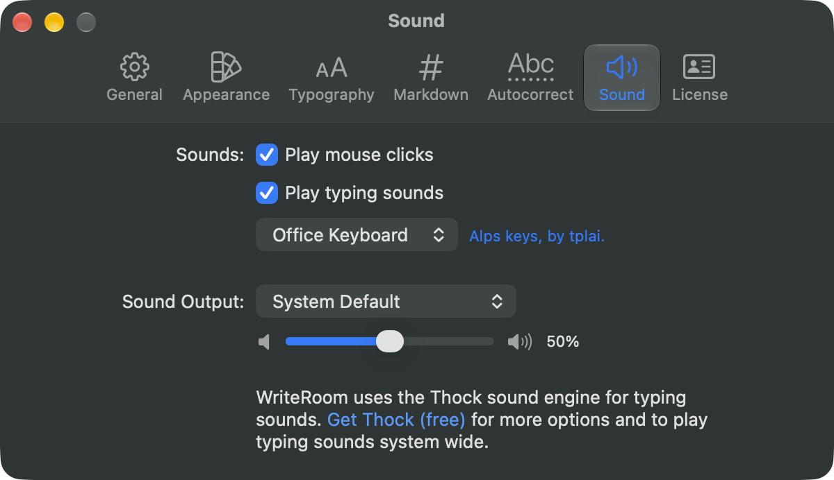 The Sound pane of the Settings window