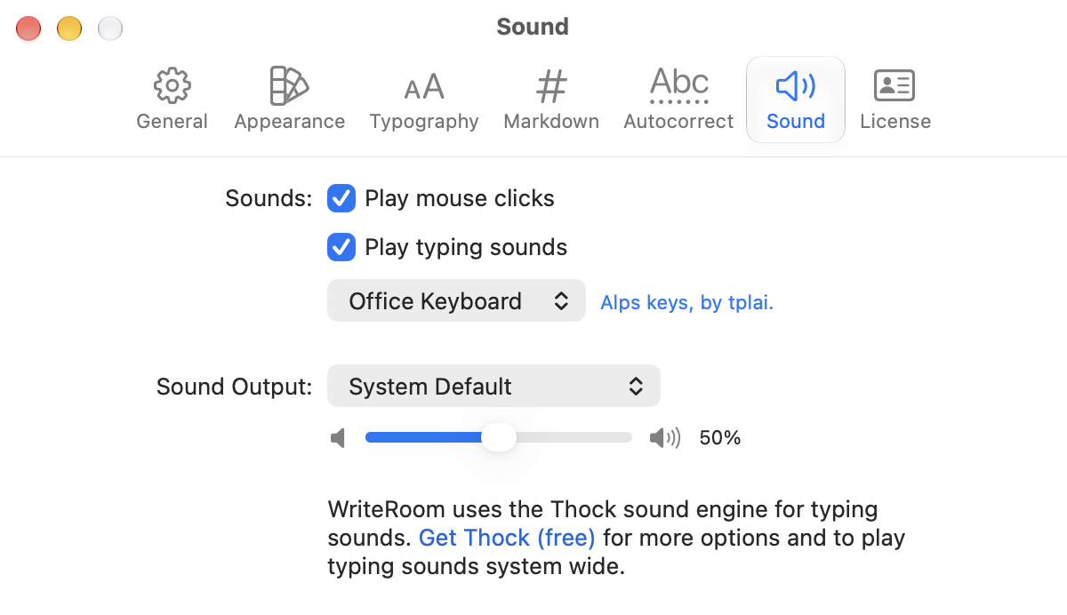 The Sound pane of the Settings window